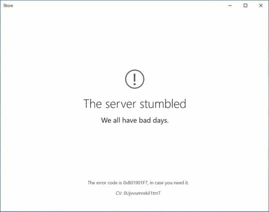 Napraw błąd Sklepu Windows Serwer potknął się