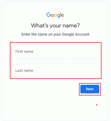 introduceți numele și prenumele contului dvs. Google și faceți clic pe Următorul