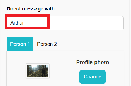 Skapa den falska profilen genom att namnge Person 1 och lägg till en profilbild.