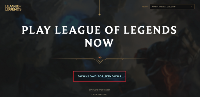 Klicken Sie nach der Anmeldung auf Download für Windows auf der Download-Seite von League of Legends
