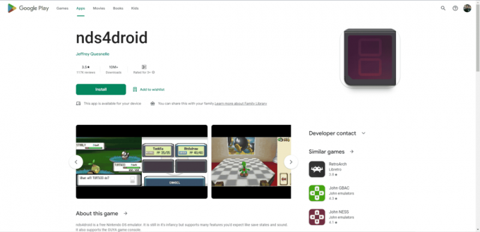 Pagina web del Play Store di nds4droid. Scarica il miglior emulatore 3D per Android APK