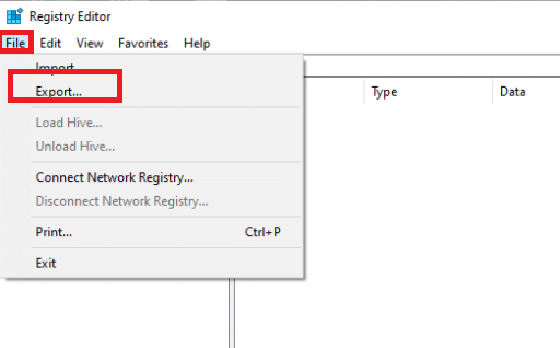 Wählen Sie Datei und dann Exportieren. Beheben Sie den stdole32.tlb-Fehler in Windows 10