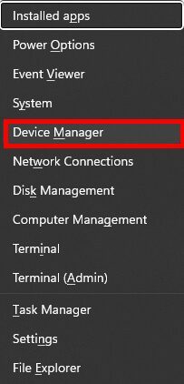 Pritisnite tipki Windows + X, izberite Upravitelj naprav.