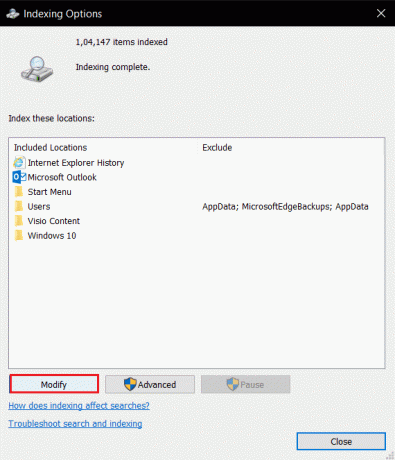 Klicken Sie in den Indizierungsoptionen auf die Option Ändern. Beheben Sie das Windows 10 Critical Error Startmenü und Cortana funktionieren nicht