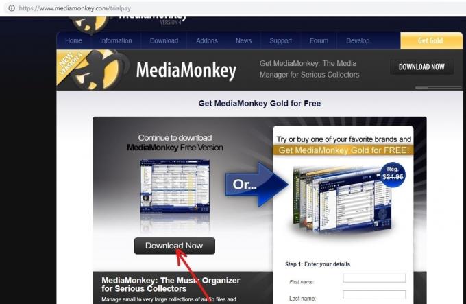 Apri il sito Web MediaMonkey e fai clic su download
