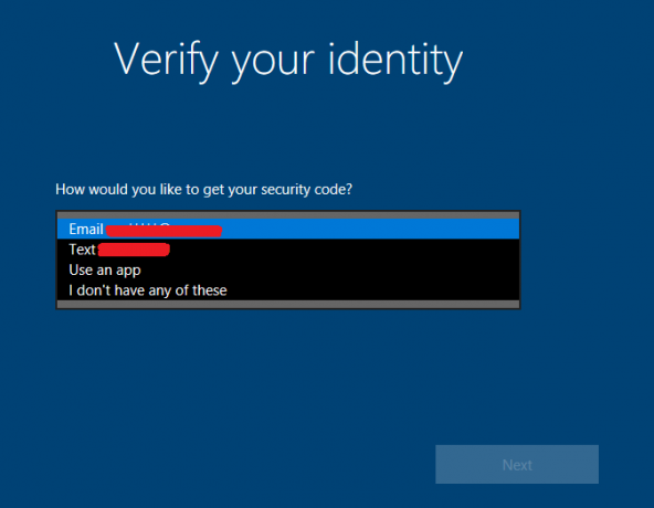 Selecione como gostaria de verificar sua identidade | Como redefinir sua senha no Windows 10