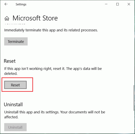 Klikk Tilbakestill for å tilbakestille Windows Store