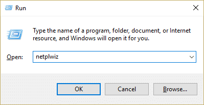 netplwiz-Befehl in Ausführung | Automatisch beim Benutzerkonto in Windows 10 anmelden