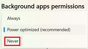 Опции за разрешения за фонови приложения