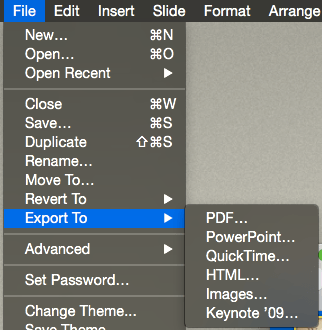 Keynote Export Menu