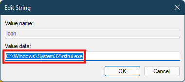 Wpisz dane wartości w oknie Icon Edit String Edytor rejestru Windows 11