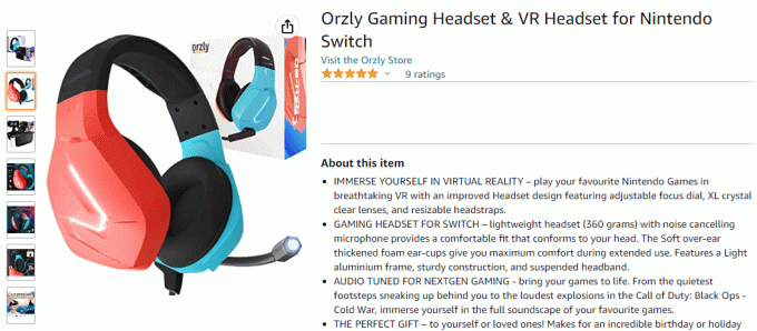 Stránka Orzly VR Headset amazon