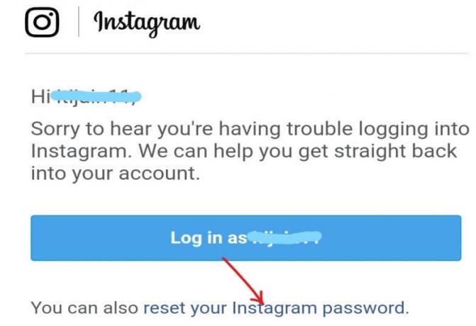 คลิกลิงก์รีเซ็ตรหัสผ่าน Instagram ของคุณ