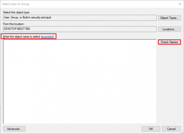 Klicka på Kontrollera namn | Fix misslyckades med att räkna upp objekt i containerfelet i Windows 10