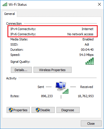Correggi IPv6 che mostra nessun accesso a Internet su Windows 10