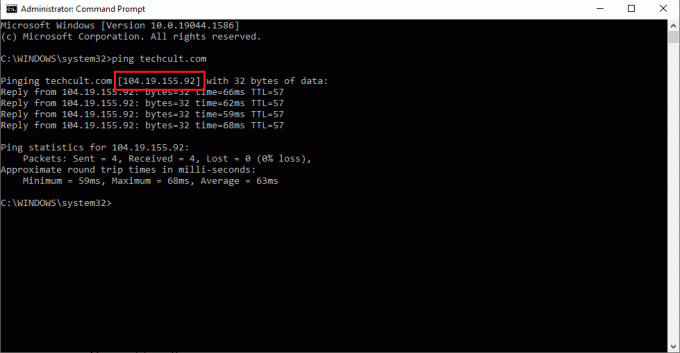 انسخ عنوان IP المعروض لموقع الويب