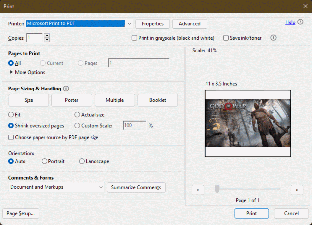 Paina näppäinyhdistelmää Ctrl + P avataksesi Tulosta-ikkunan. | kuinka tulostaa suuria kuvia useille sivuille Windows 11