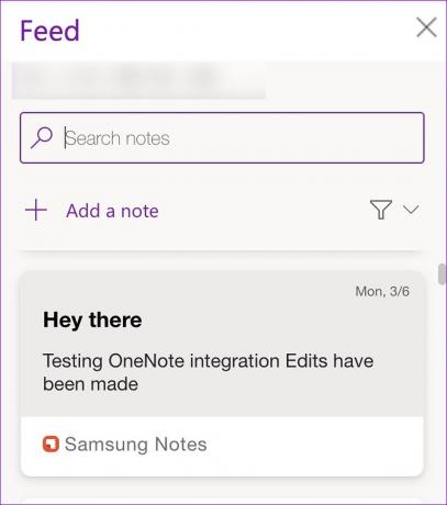Note Samsung nel feed di OneNote