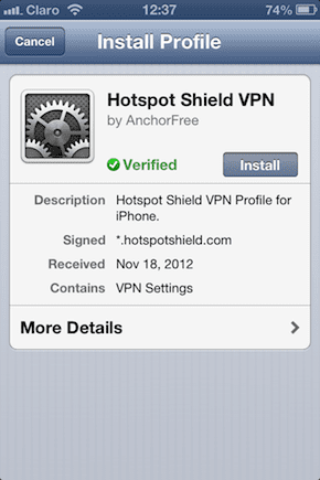 Perfil VPN do Hotspot Shield