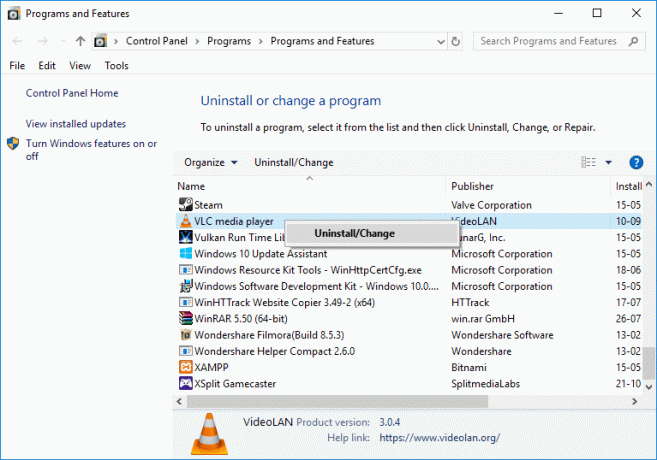 Odinstalujte nechtěné nástroje IE z okna Programy a funkce | Oprava Internet Explorer přestal fungovat chyba