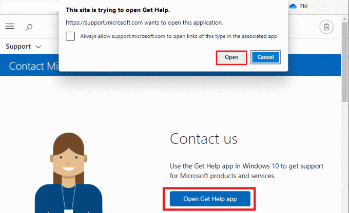 klicka på alternativet Öppna Get Help-appen och bekräfta uppmaningen genom att klicka på Öppna