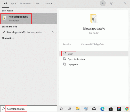 otwórz folder localappdata z paska wyszukiwania systemu Windows. 11 rozwiązań problemu z niezgodnością podczas przesyłania obrazów Błąd