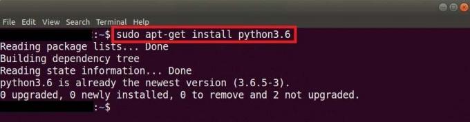 sudo apt-get install python3.6 | Sådan installeres Python i Ubuntu
