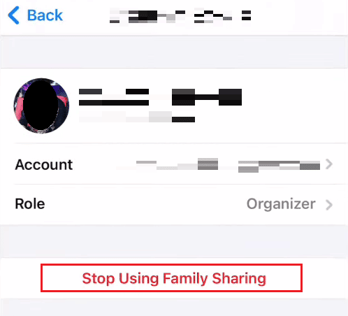Dotknij, aby zatrzymać korzystanie z udostępniania rodziny iOS Family Link | Jak usunąć członka rodziny na PS4