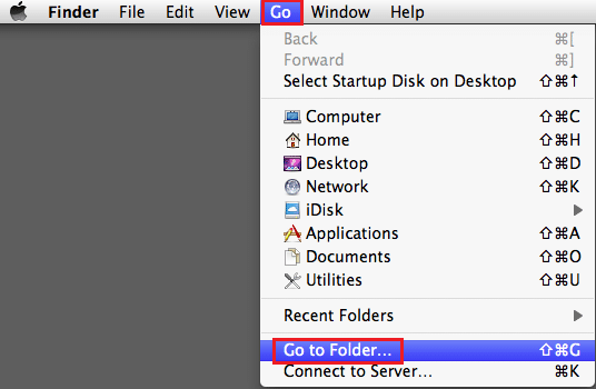 Fra FINDER skal du gå til menuen GO og derefter vælge 'Gå til mappe'.