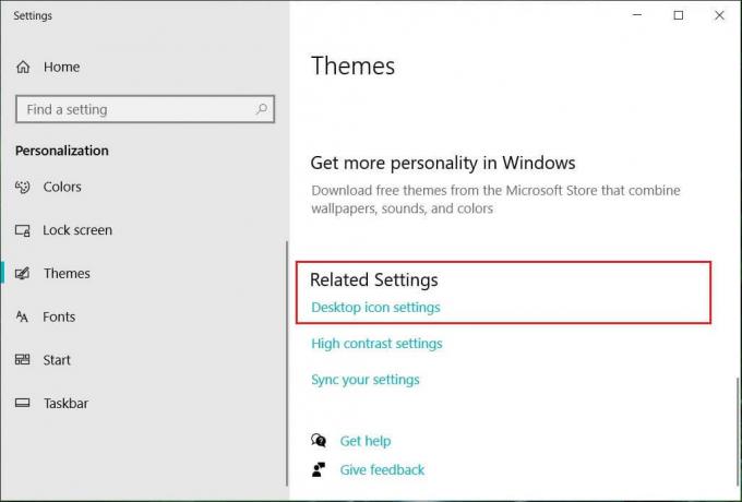 Klikk på Skrivebordsikoninnstillinger under Relaterte innstillinger
