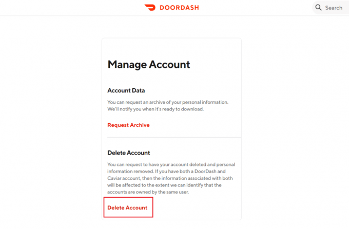 κάντε κλικ στο Διαγραφή λογαριασμού | Απενεργοποίηση λογαριασμού DoorDash