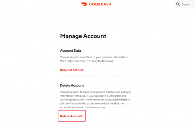 klikněte na Smazat účet | DoorDash deaktivovat účet