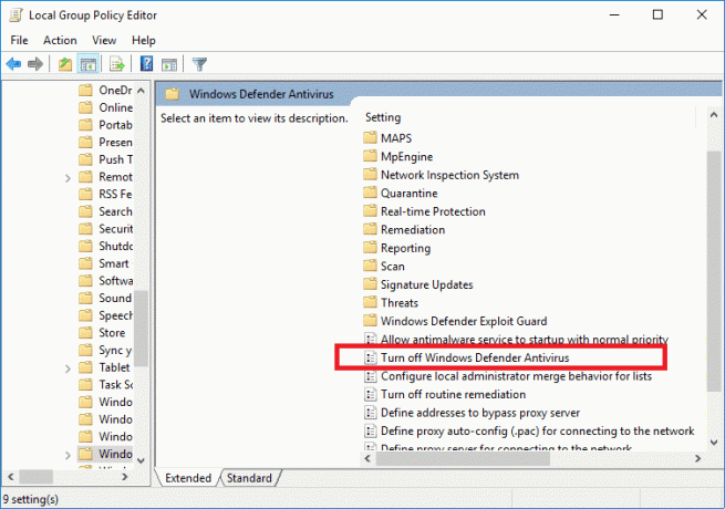 ดับเบิลคลิกที่ ปิดนโยบาย Windows Defender Antivirus ในตัวแก้ไขนโยบายกลุ่มในเครื่อง แก้ไข Steam Stuck เมื่อเตรียมเปิดตัวใน Windows 10