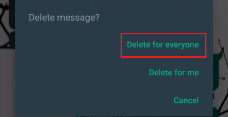 Toque la opción Eliminar para todos | Cómo eliminar fotos en WhatsApp
