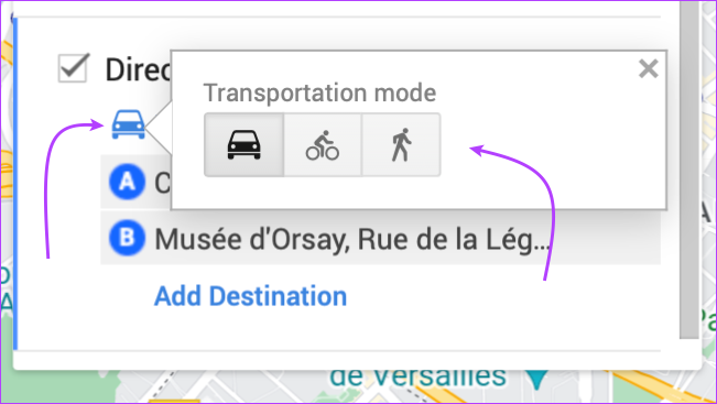 Ubah metode transportasi di My Maps
