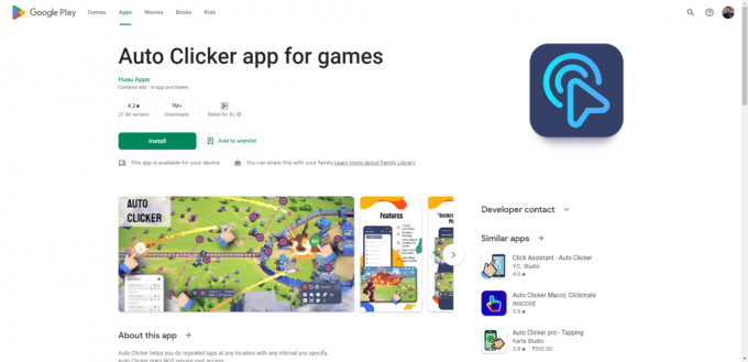 게임용 Auto Clicker 앱 Play 스토어 웹페이지