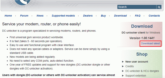 Atidarykite oficialią „DC Unlocker“ įrankio svetainę ir spustelėkite „Atsisiųsti naujausią“ parinktį „DC Unlocker“ kliento „Windows“ skiltyje
