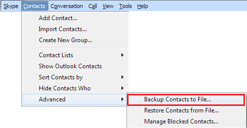 Faceți backup pentru contactele Skype