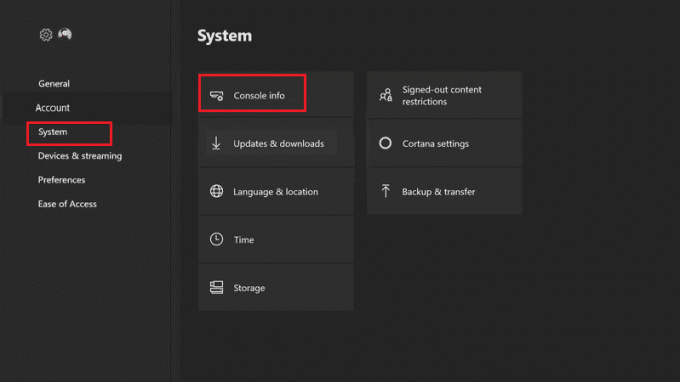 selecteer systeemoptie en vervolgens console-info in xbox one. Fix Xbox-foutcode 0x8b0500b6