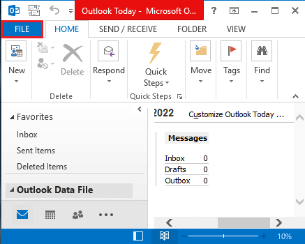 Kliknite na kartu Súbor. Oprava Outlook sa otvorí iba v núdzovom režime v systéme Windows 10
