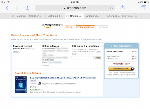 Zakup kart Amazon PSn