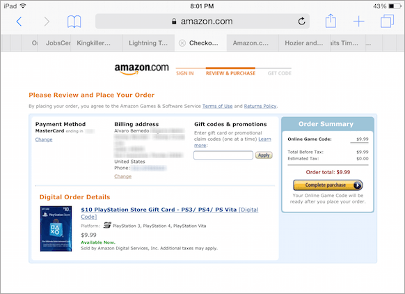 ซื้อการ์ด Amazon Psn เสร็จสิ้น