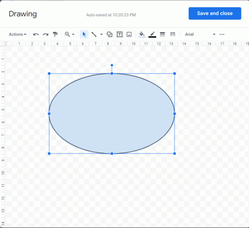 Klicken und ziehen Sie, um ein Oval zu erstellen. So kreisen Sie ein Wort in Google Docs ein