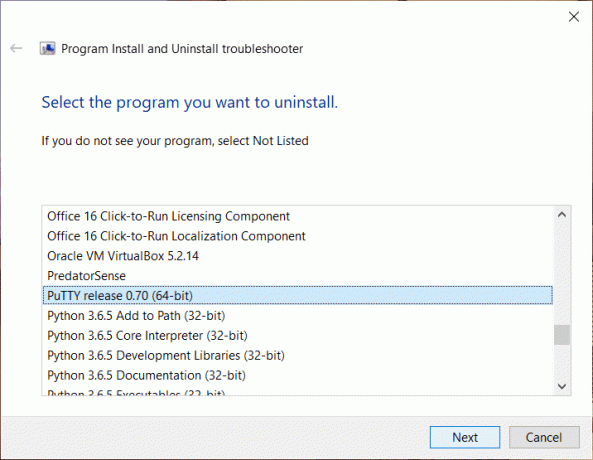 Kies het programma dat u wilt verwijderen onder Probleemoplosser voor installeren en verwijderen van programma's