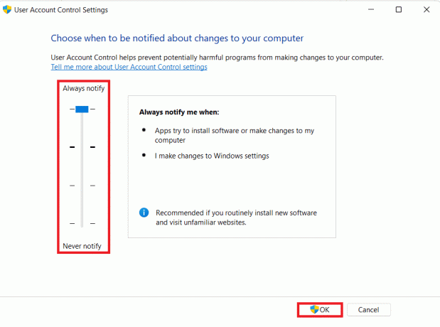 Impostazioni di controllo dell'account utente. Come correggere l'errore 0x8007007f in Windows 11