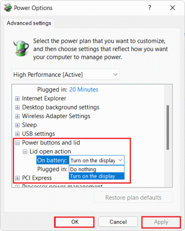 قم بتغيير إجراء فتح الغطاء في Power Options Windows 11
