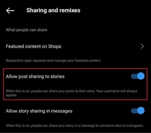 Schakel het delen van berichten in verhalen toestaan ​​in. | Kan bericht niet delen op Instagram-verhaal