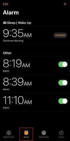 Puudutage valikut Alarm | kuidas kustutada iPhone'i kõik alarmid korraga