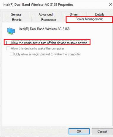 În fereastra Proprietăți, comutați la fereastra Power Management și debifați opțiunea Permite computerului să oprească acest dispozitiv pentru a economisi energie 
