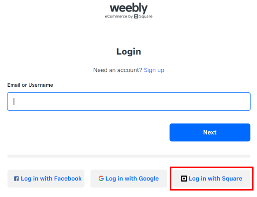 下部のオプションから [Square でログイン] をクリックするか、いずれかのオプションから選択してアカウントにログインします。